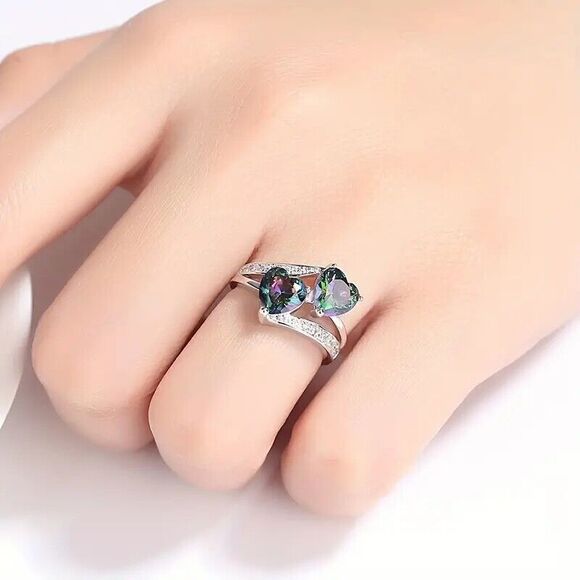 Beautiful Synthetic Rainbow Topaz Heart Ring, Size 7 - Picture 5 of 5